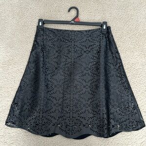 NWT Love Marks Black Laser Detail Faux Leather A-Line/Skater Skirt - Size Medium